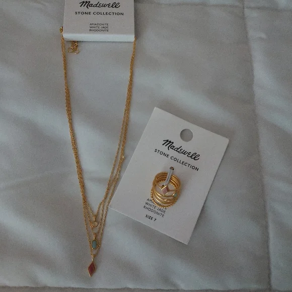 NWT Madewell Stone Collection ring & necklace set, ring sz 7 - Picture 1 of 8
